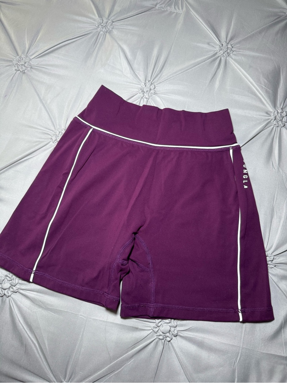 YoungLA Plum High-Waist Bike Shorts with White Piping